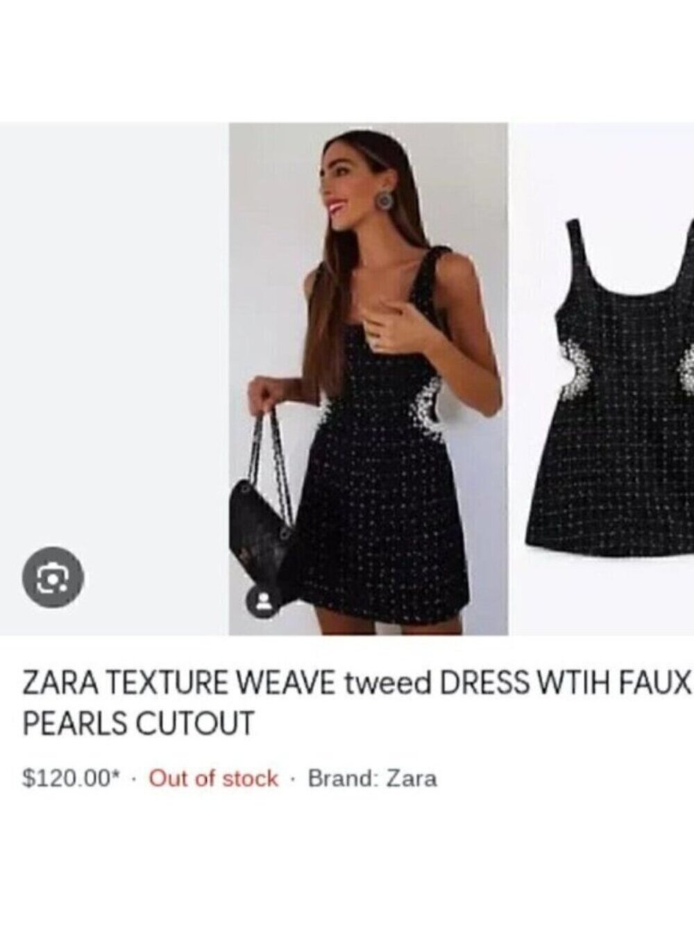 Black Texture Tweed Weave Cutout Mini Dress With Faux Pearls L - Picture 7 of 16